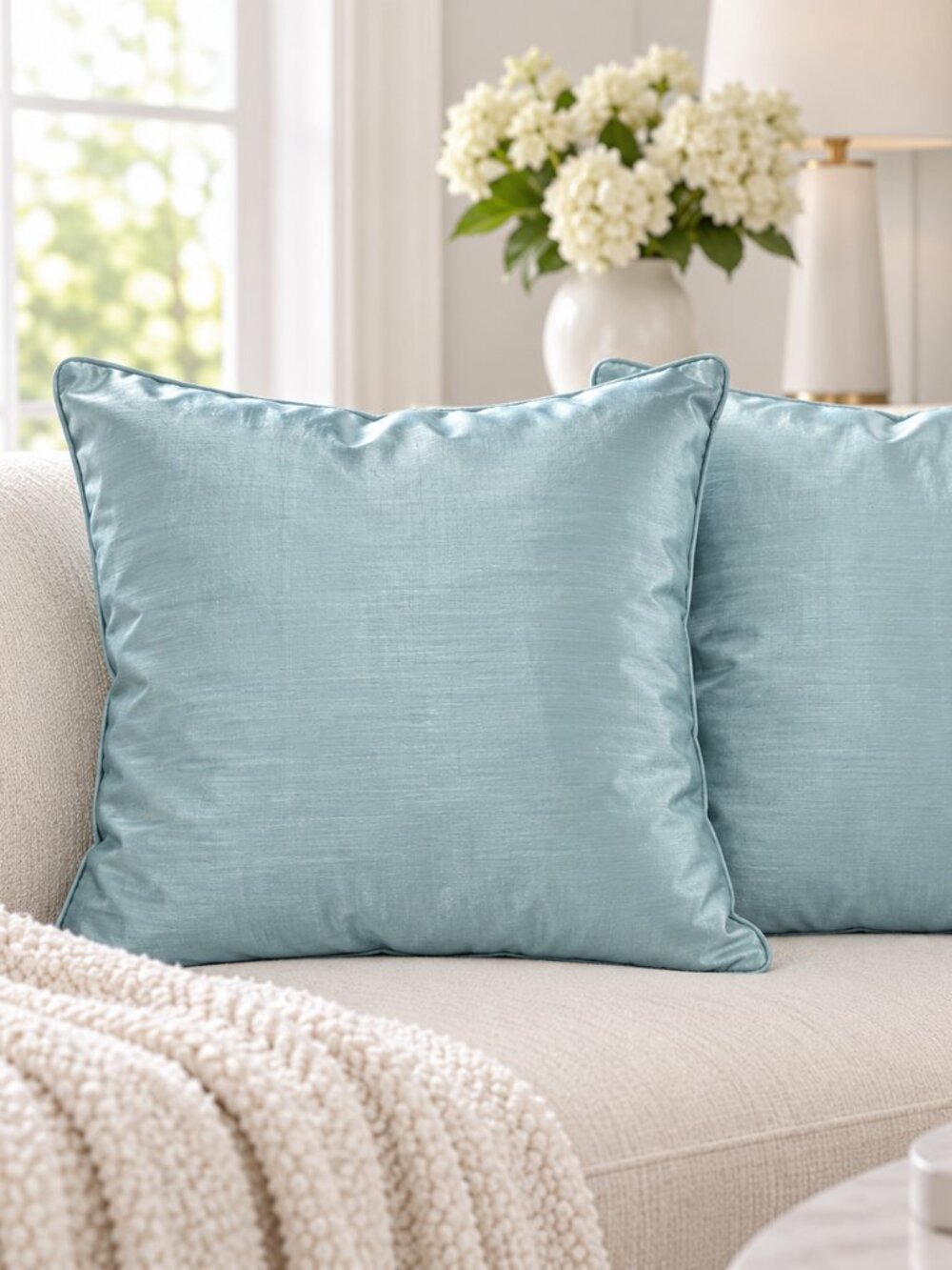Tiffany Blue Silky Throw Pillows – Set of 2 | 16" x 16"